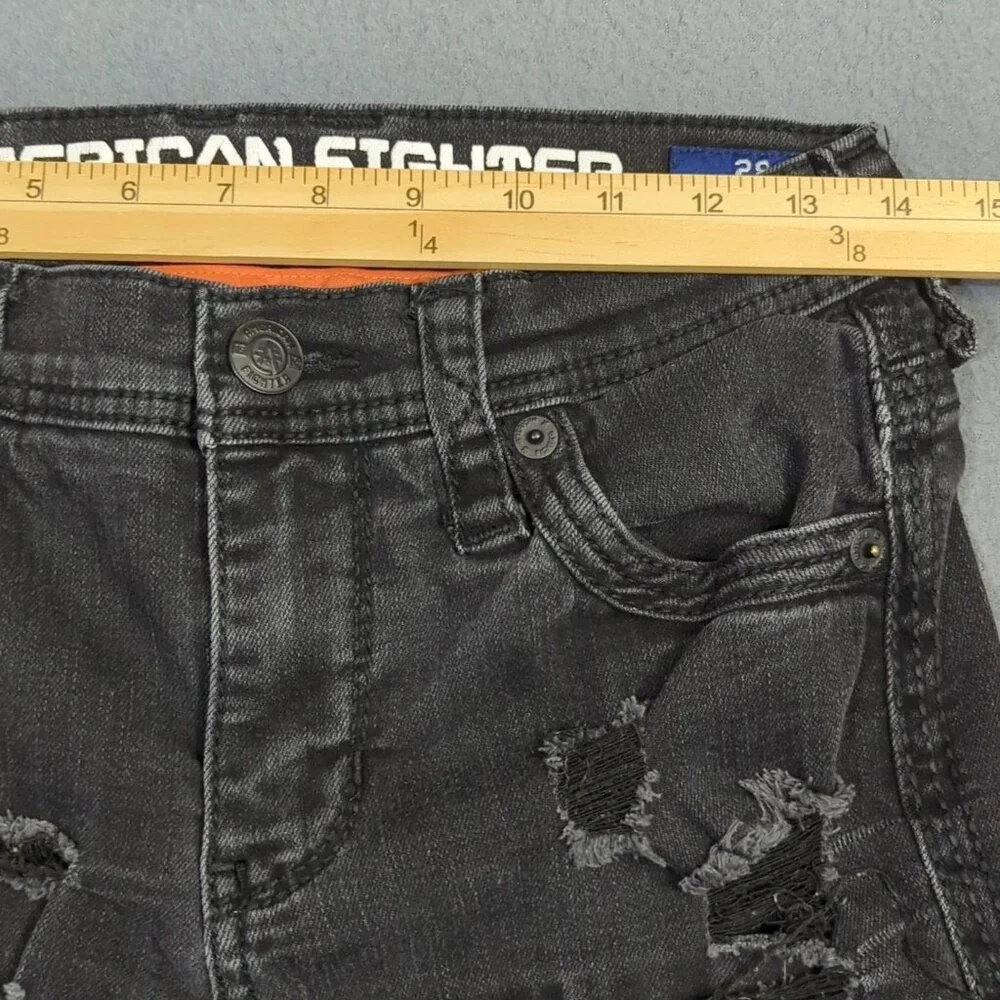 American Fighter Jeans Men's 28 Short Black Striker Relaxed Straight Distressed